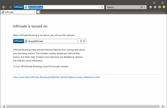 Internet Explorer - about:InPrivate window