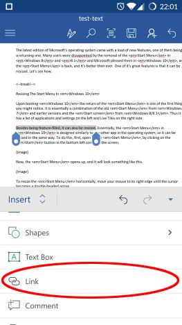 link text boxes word
