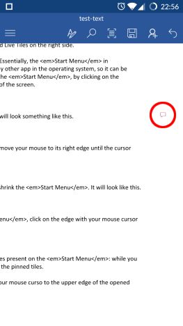 Android, Microsoft Word, documents, insert, text boxes, links, comments