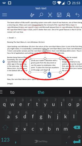 Android, Microsoft Word, documents, insert, text boxes, links, comments