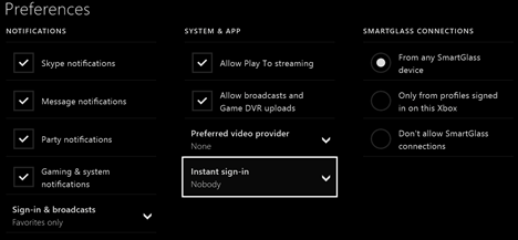 Xbox One, Instant sign-in, automatic, log in