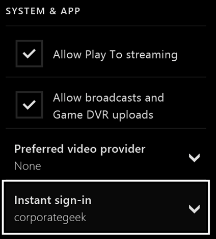 Xbox One, Instant sign-in, automatic, log in