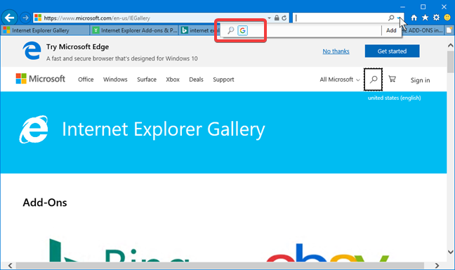 Search providers in Internet Explorer