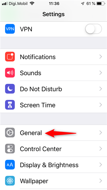 The General settings on an iPhone