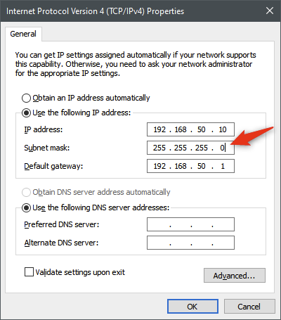 An subnet mask represented in dot-decimal notation