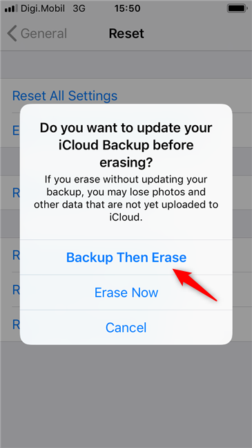 Choosing to Backup Then Erase
