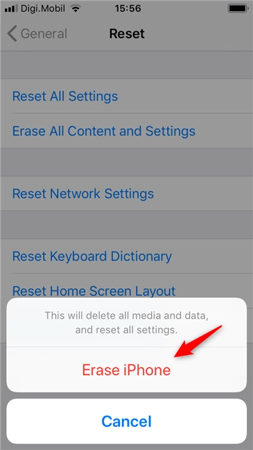 The Erase iPhone option