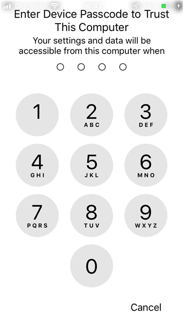 The PIN code used on the iPhone