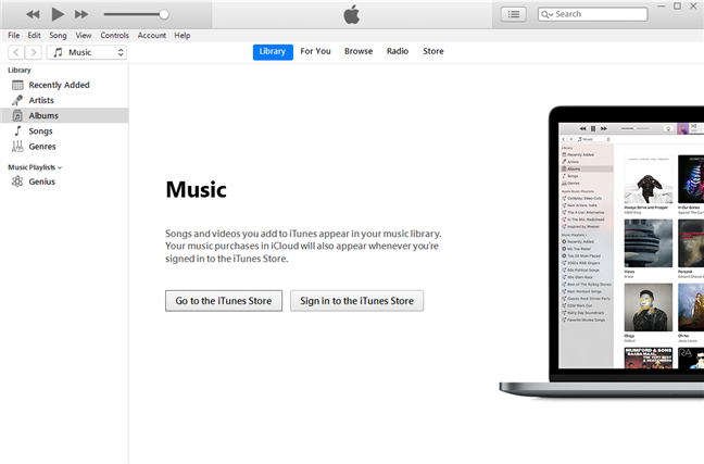The iTunes app for Windows 10