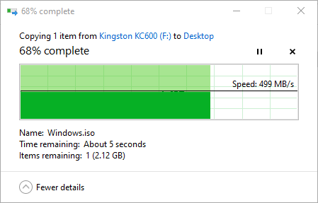 Copying a large file from the Kingston KC600 2.5&quot; SATA SSD