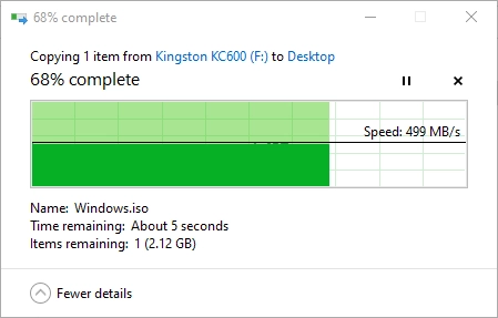 Copying a large file from the Kingston KC600 2.5&quot; SATA SSD