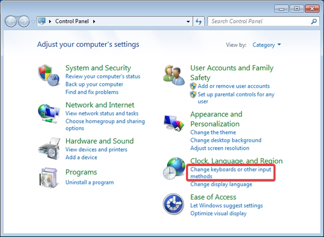 Windows 7: Clock, Language, and Region settings