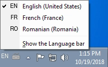 Switch the keyboard input languages using the language bar in Windows 7