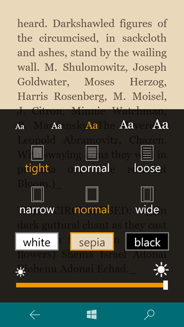 Amazon Kindle app, Windows 10 Mobile