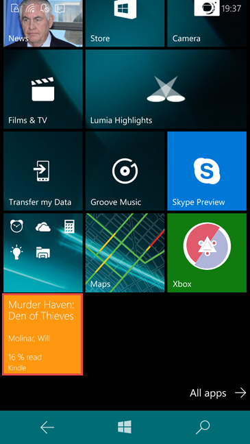 Amazon Kindle app, Windows 10 Mobile