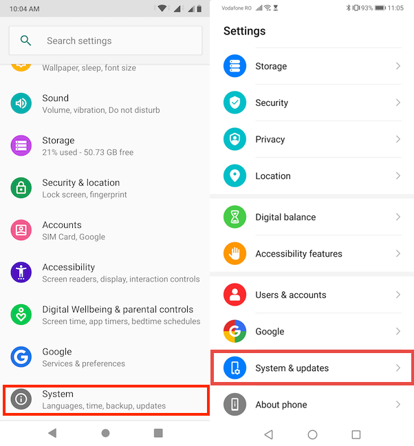 Access the appropriate section from Android Settings