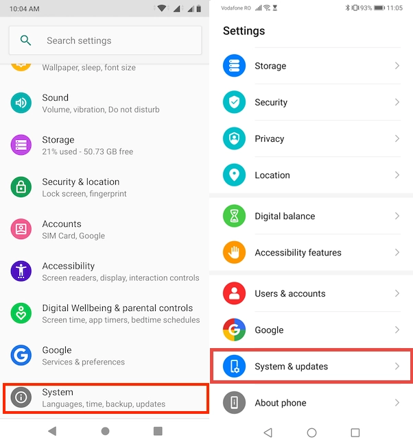 Access the appropriate section from Android Settings