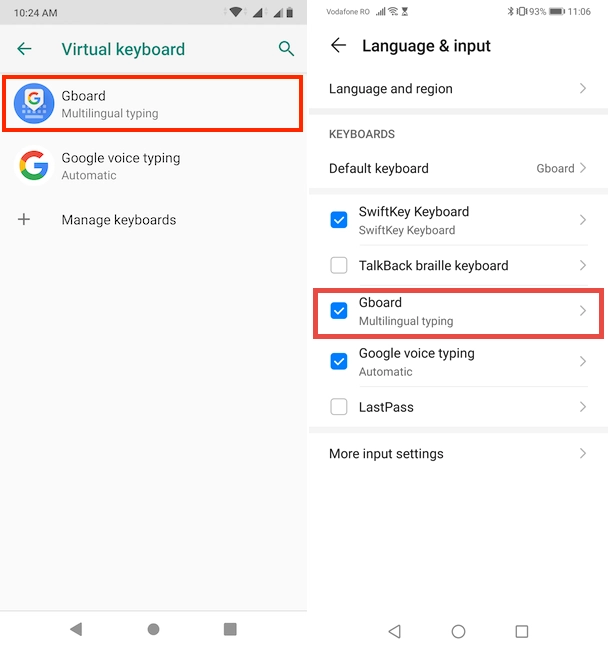 Tapping on Gboard opens its settings