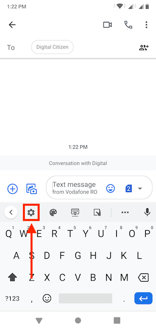 Press the cogwheel button to open Gboard settings