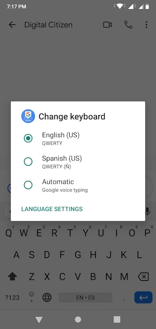 Select the keyboard language you want to use