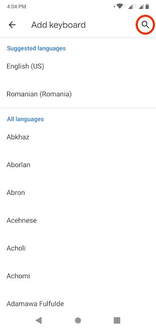 Search for the language you want to use