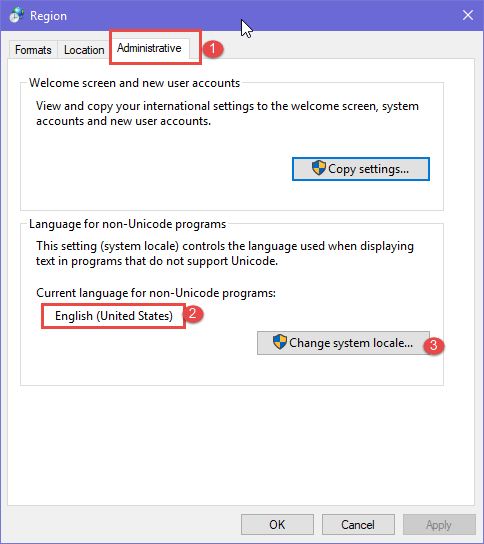 non-Unicode Programs, language, Windows