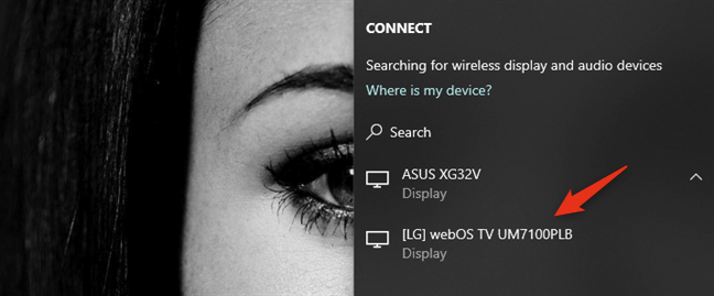 Selecting the wireless display to connect to