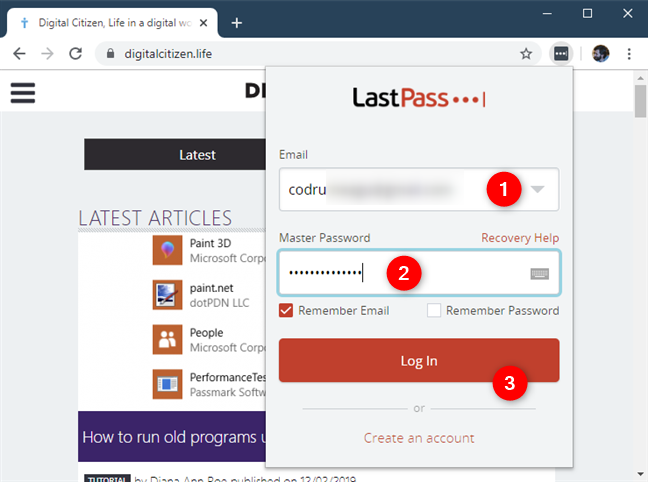 Entering the LastPass credentials