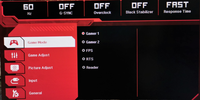 The OSD menu on the LG 34GK950G