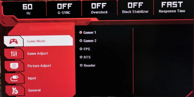 The OSD menu on the LG 34GK950G