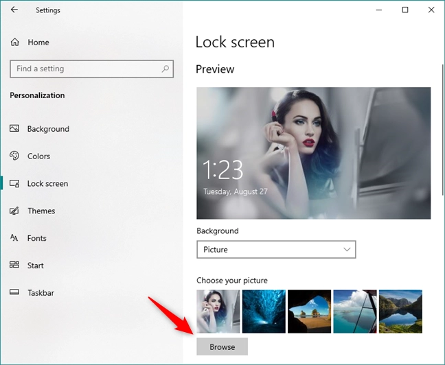Choose your picture or browse for others, in Windows 10