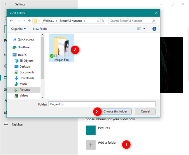 Choosing a folder of pictures to use as a slideshow