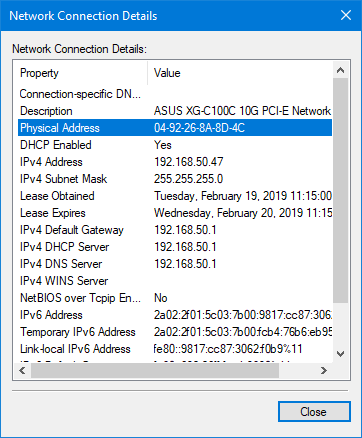 The Physical Address of your network card, aka MAC address