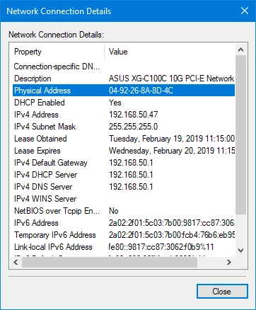 The Physical Address of your network card, aka MAC address