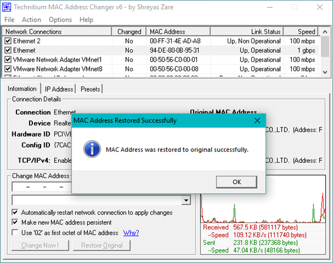 Resetting the MAC address in Windows