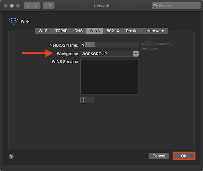 Change the workgroup on your Mac