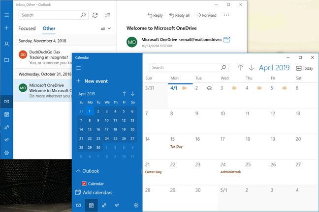 The Mail and Calendar apps in Windows 10