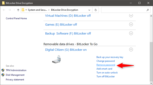 Remove BitLocker password