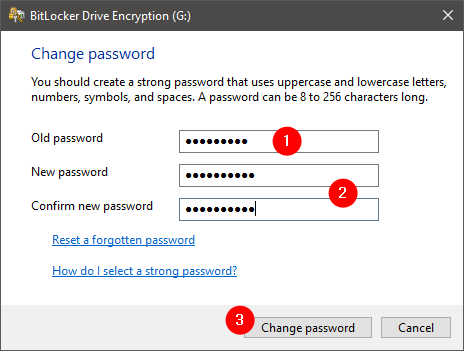 Changing the BitLocker password of an encrypted USB memory stick