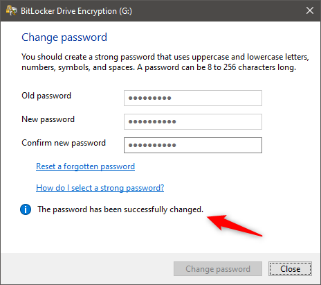 The BitLocker password was changed