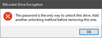 Can't remove BitLocker password