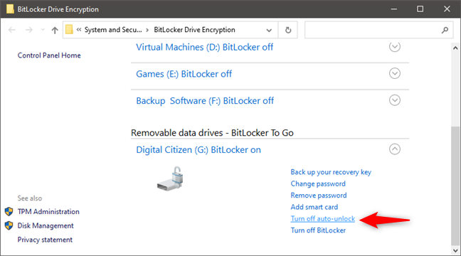 BitLocker: Turn off auto-unlock