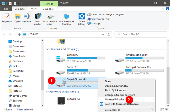 Manage BitLocker in the right-click menu