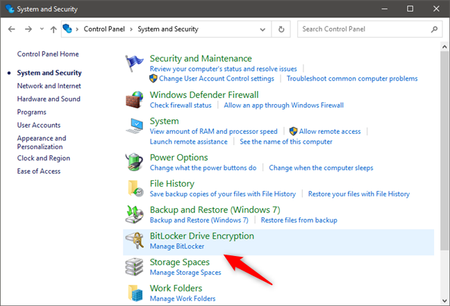 BitLocker Drive Encryption in Control Panel