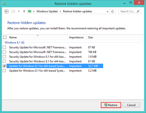 Windows Update, review, updates, hidden, restore