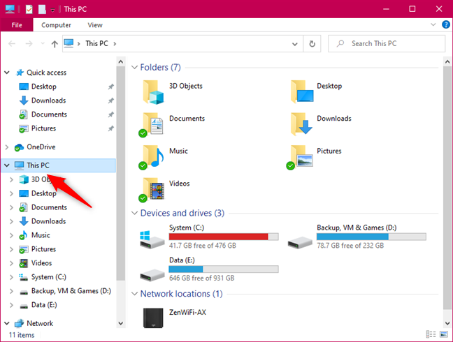 This PC in File Explorer