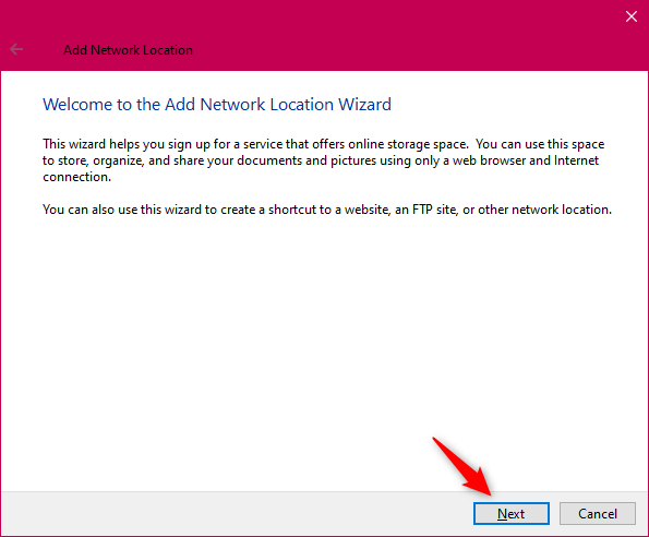 The Add Network Location wizard