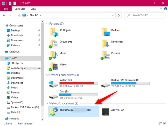 Network locations in File Explorer