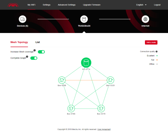 The user interface for administering the Mercku M2 Hive