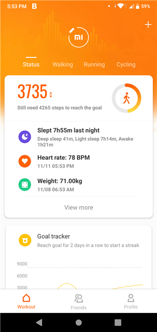 The Mi Fit app main screen